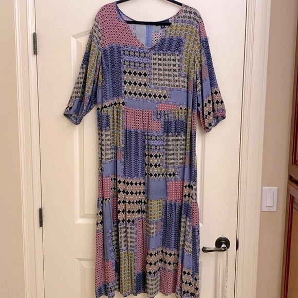 Ellos Maxi Dress Womens Plus Sz 22 Tiered patchwork Cottage Core Avanteguard - Picture 2 of 9